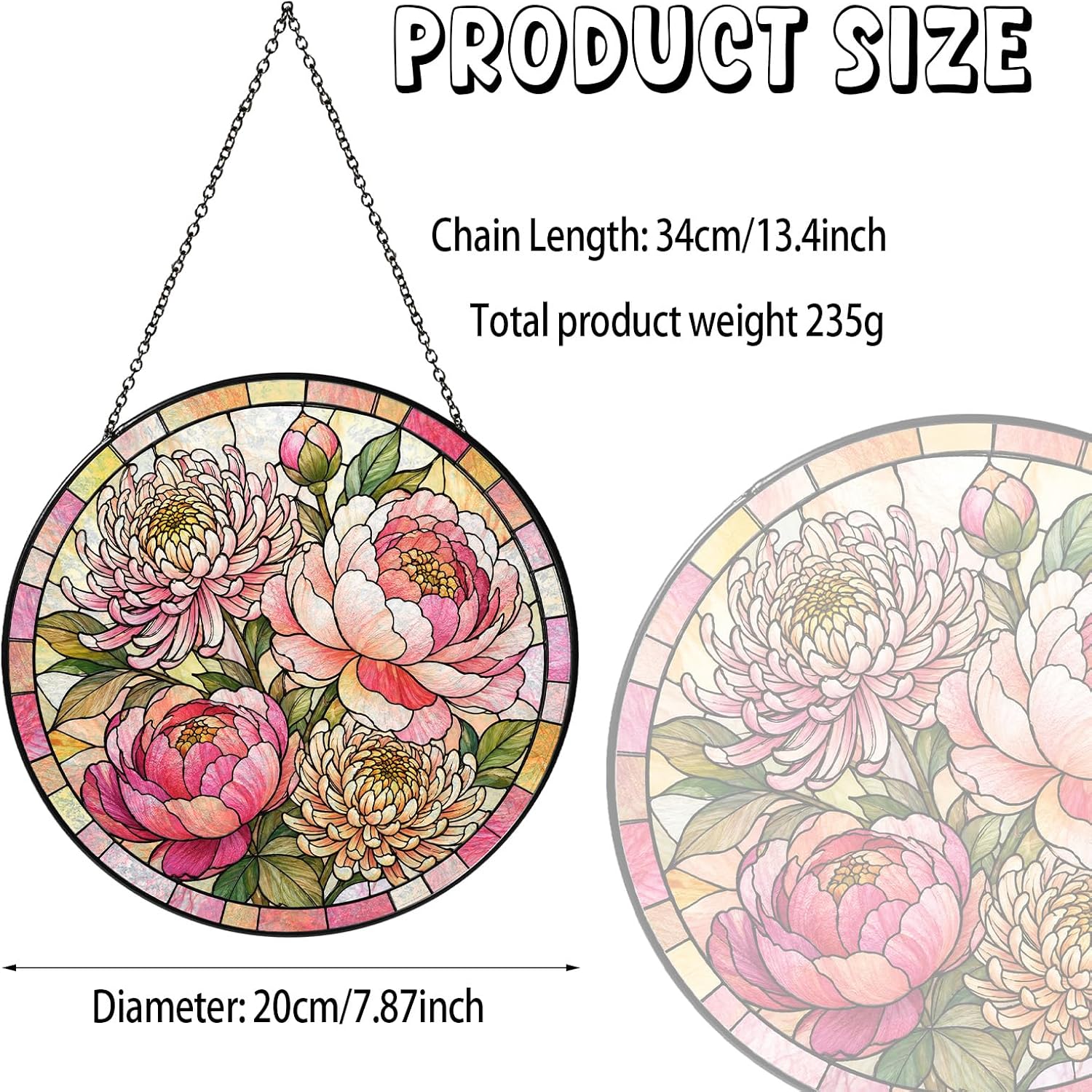 November Birth Flower Stained Glass Suncatcher Window Hanging, Peony and Chrysanthemum Sun Catcher, Birthday Gift for Women Mom Grandma, Floral Window Decor, 7.87 Inch