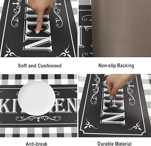 Miniatura 3 de Buffalo Plaid Kitchen Mat Sets 2 Piece Non Skid Waterproof Kitchen Rugs and Runner Sets Cushioned Anti-Fatigue Comfort Mat for Home & Office,