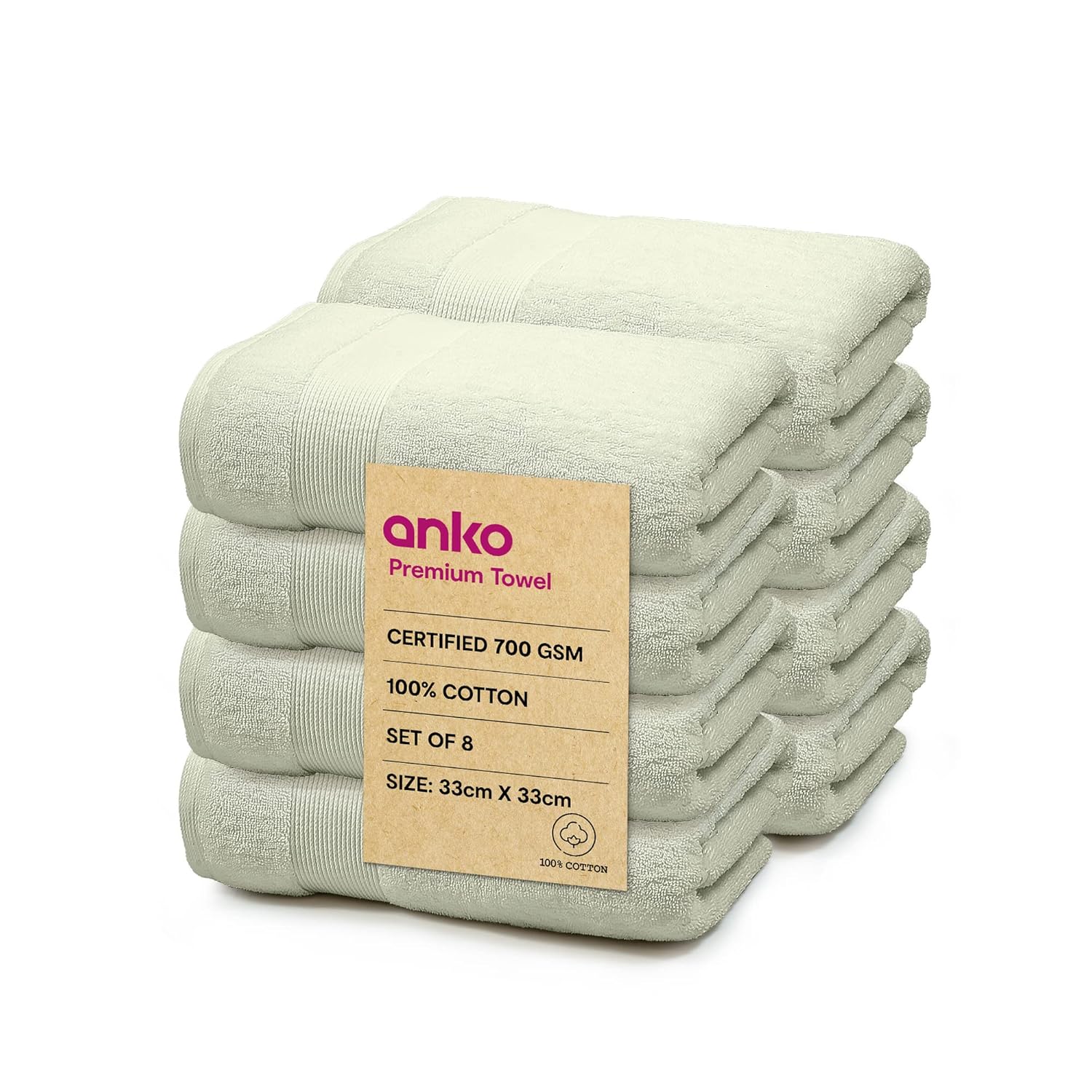 Anko 100 Australian Cotton 700 GSM Moss Green Face Towel Set of 8