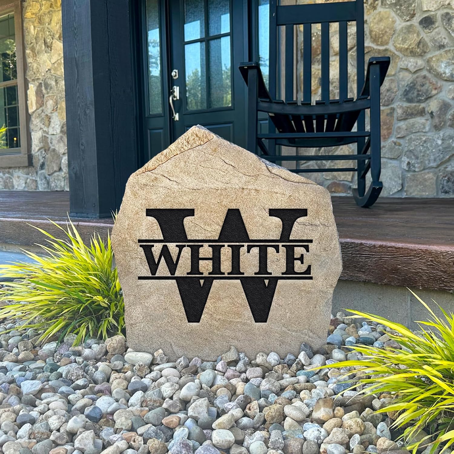Personalized Monogram Stone - Garden Rock - Sandstone 21" x 21" - Engraved Garden Stone by Design A Stone