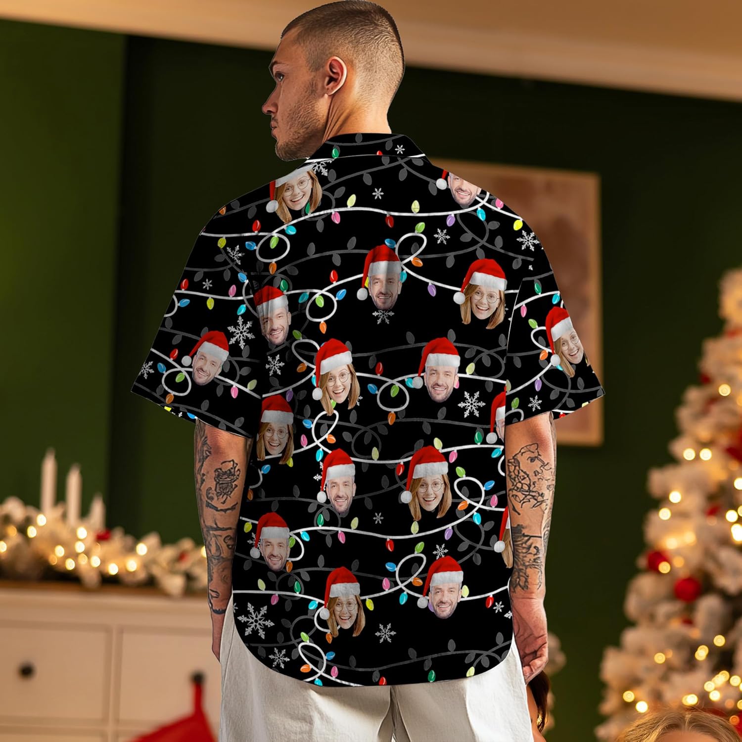 Personalized Hawaiian Shirt with Face, Custom Xmas Ugly Shirt Gift Family Matching Face Logo Photo Picture Button Up Shirts - Image 5