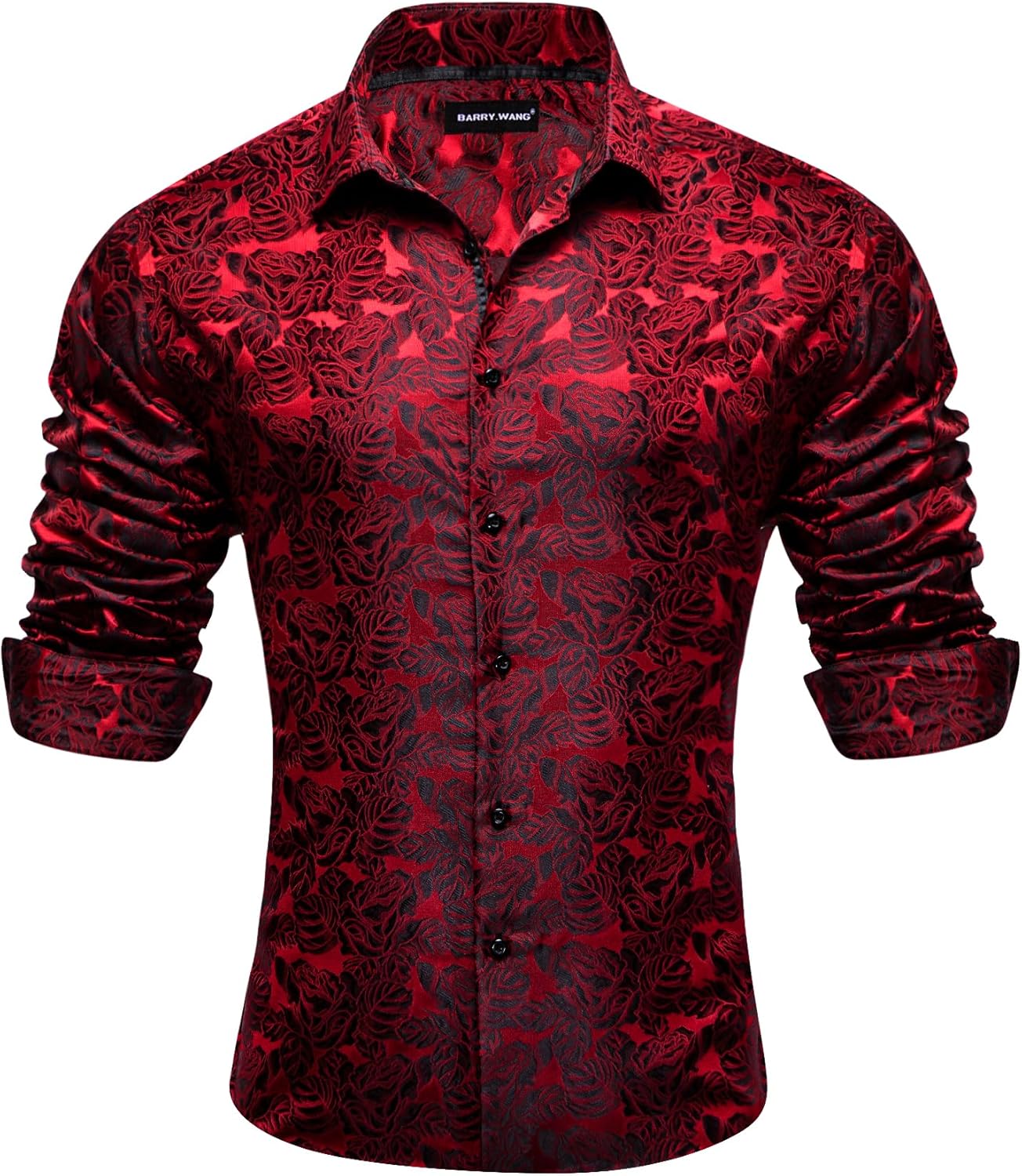 Barry.Wang Mens Casual Long Sleeve Shirts Silk Button Up Novelty Paisley Formal Dress Shirt Western Mexico Cowboy - Image 2