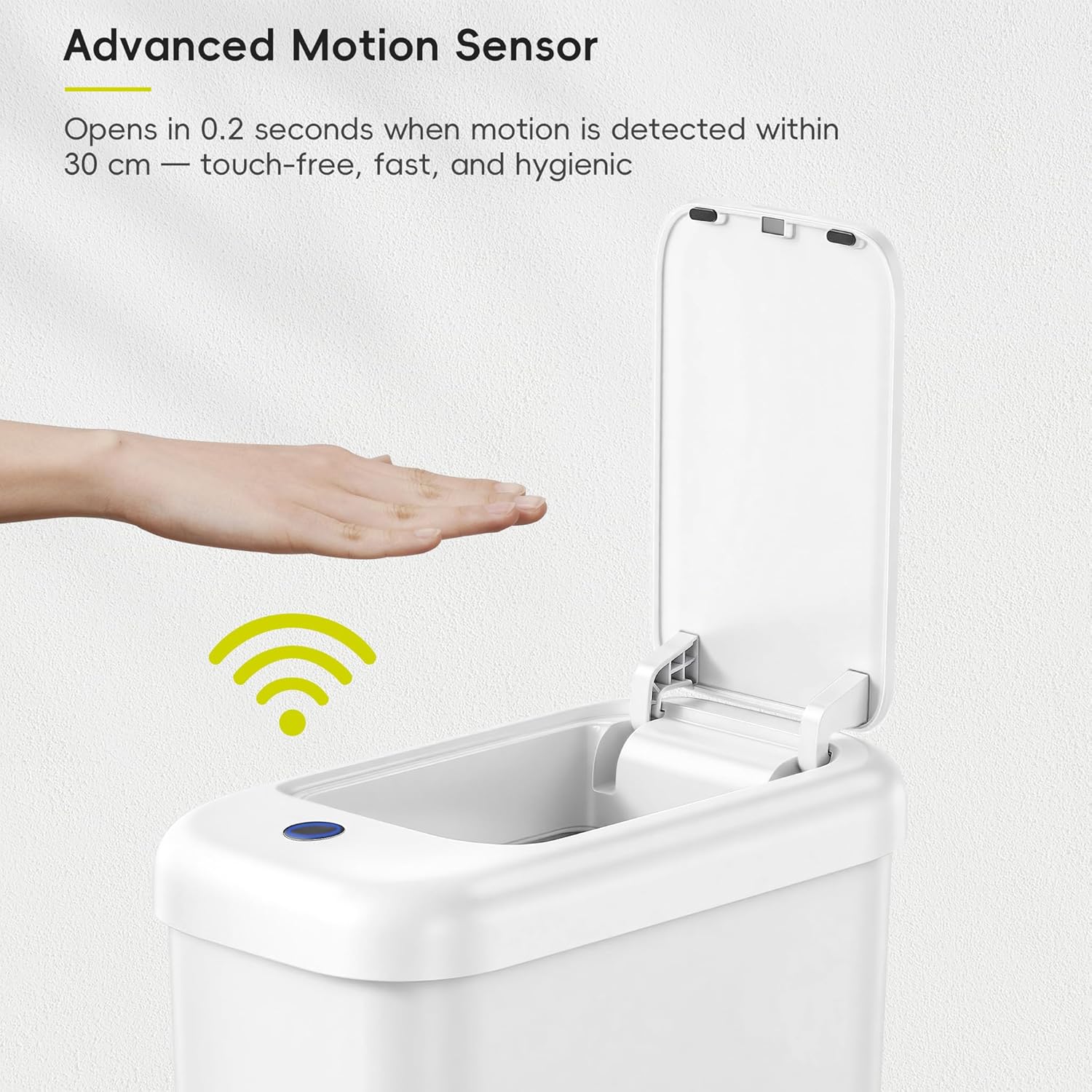 EKO Automatic Bathroom Trash Can with Lid, 2.6 Gallon Slim Touchless Garbage Can, Waterproof Motion Sensor Trash Bin for Bathroom, Office, Kitchen, White