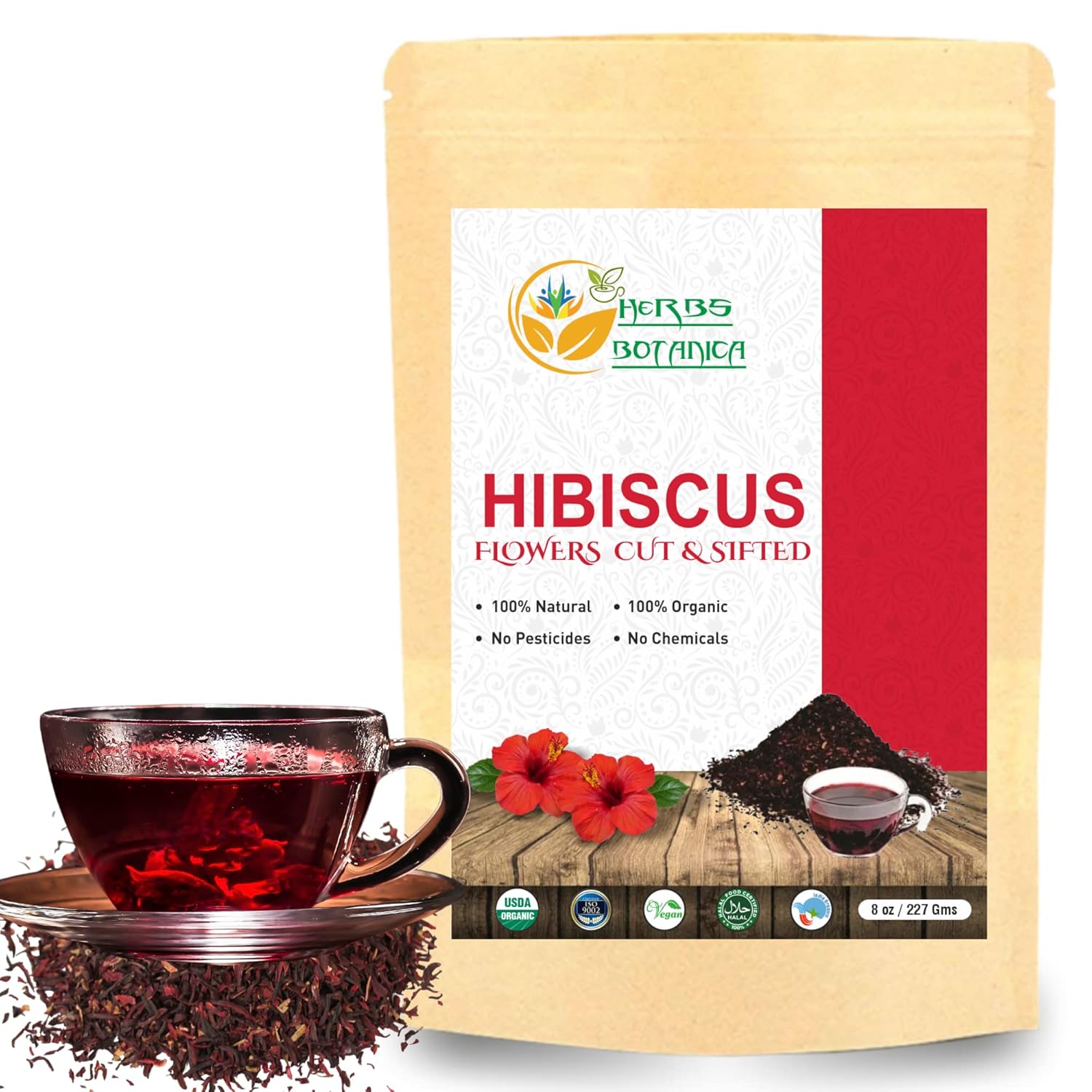 Herbs Botanica Organic Hibiscus Flowers Loose Cut And