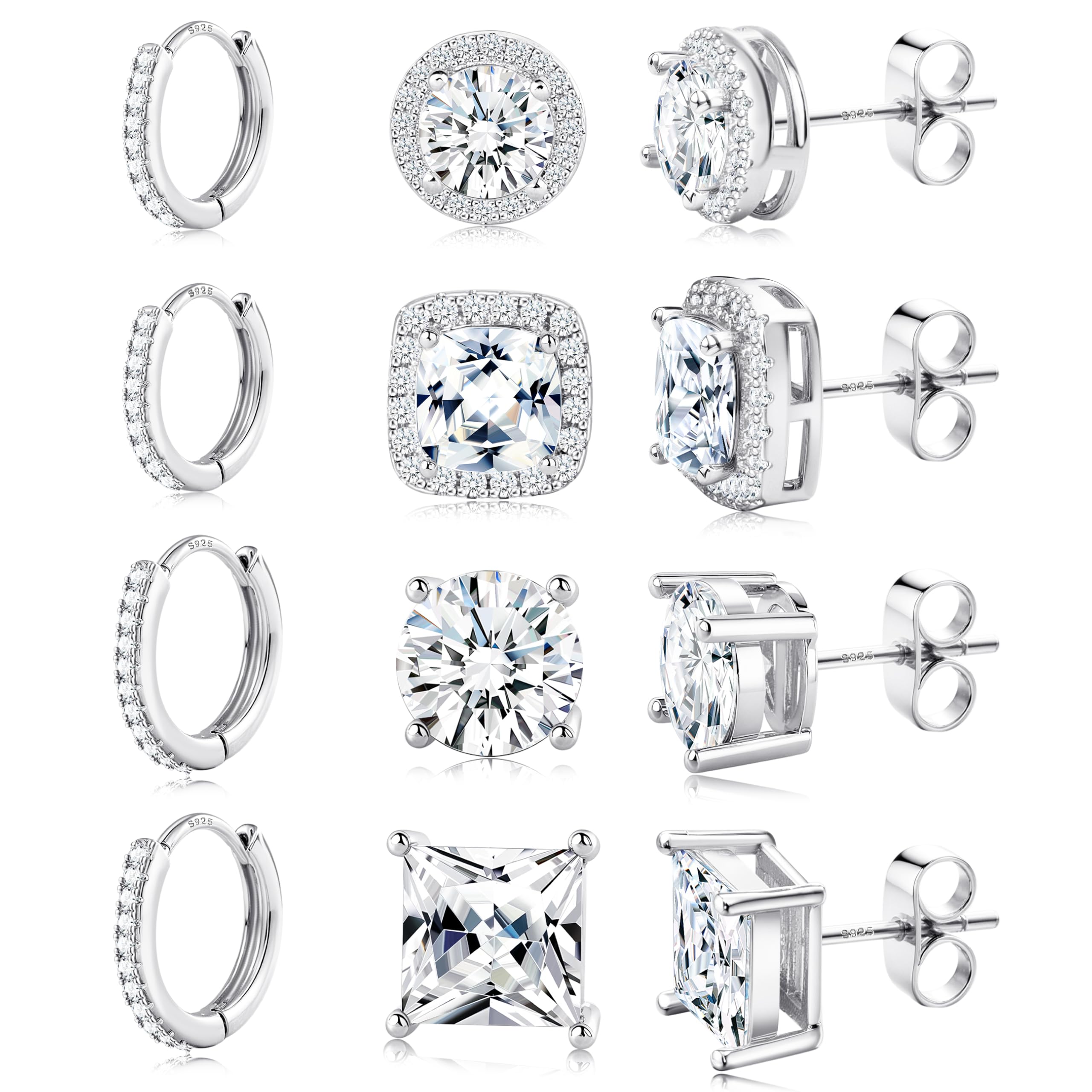 FANCH Boucles D'Oreilles Argent 925 Zircone Cubique 14K Or Blanc - Créoles Brillantes Hypoallergéniques Pour Femme Et Homme