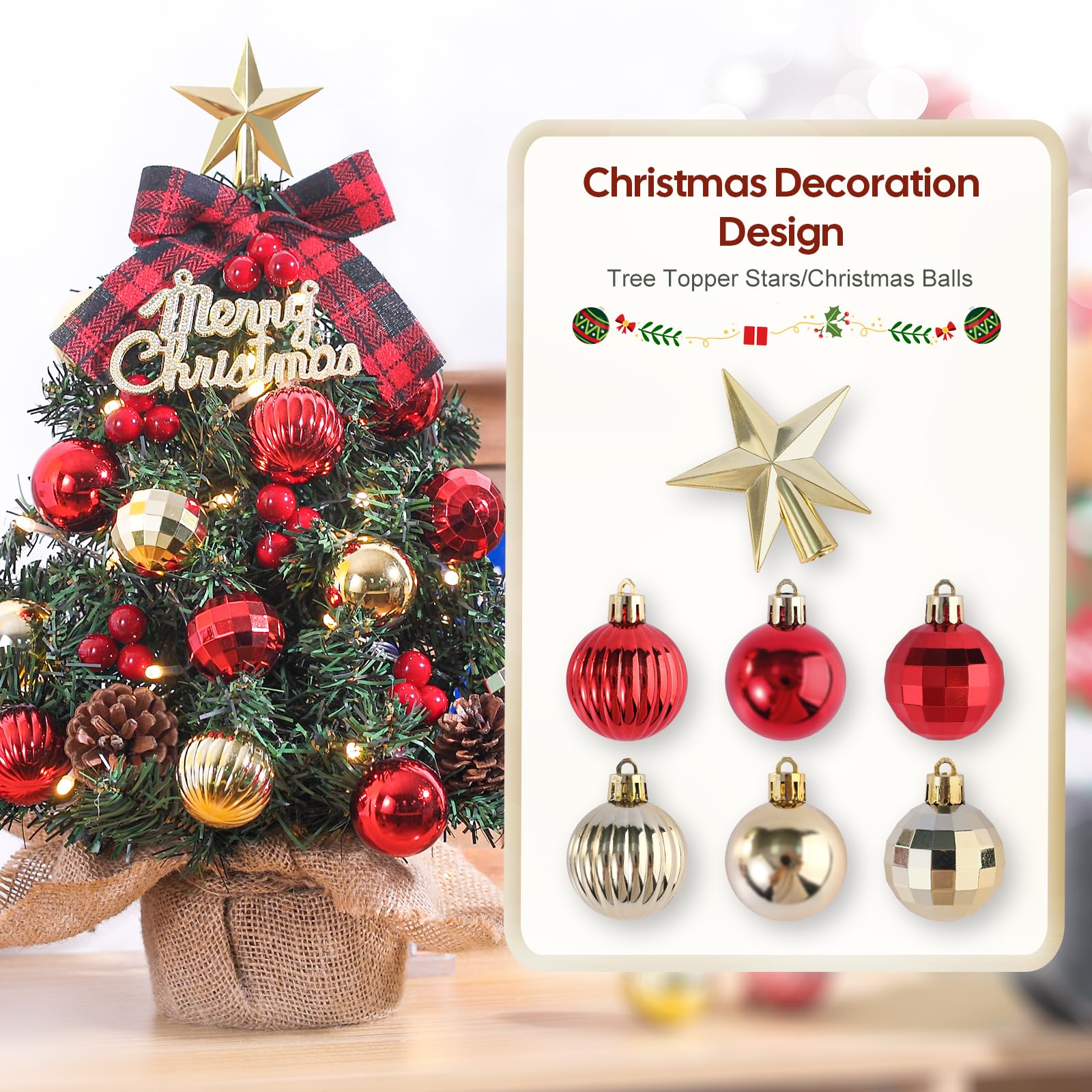 Sapin De Noël Artificiel De Table 50cm ZZXLOPEZ - Avec Guirlande LED Et Décorations - PVC