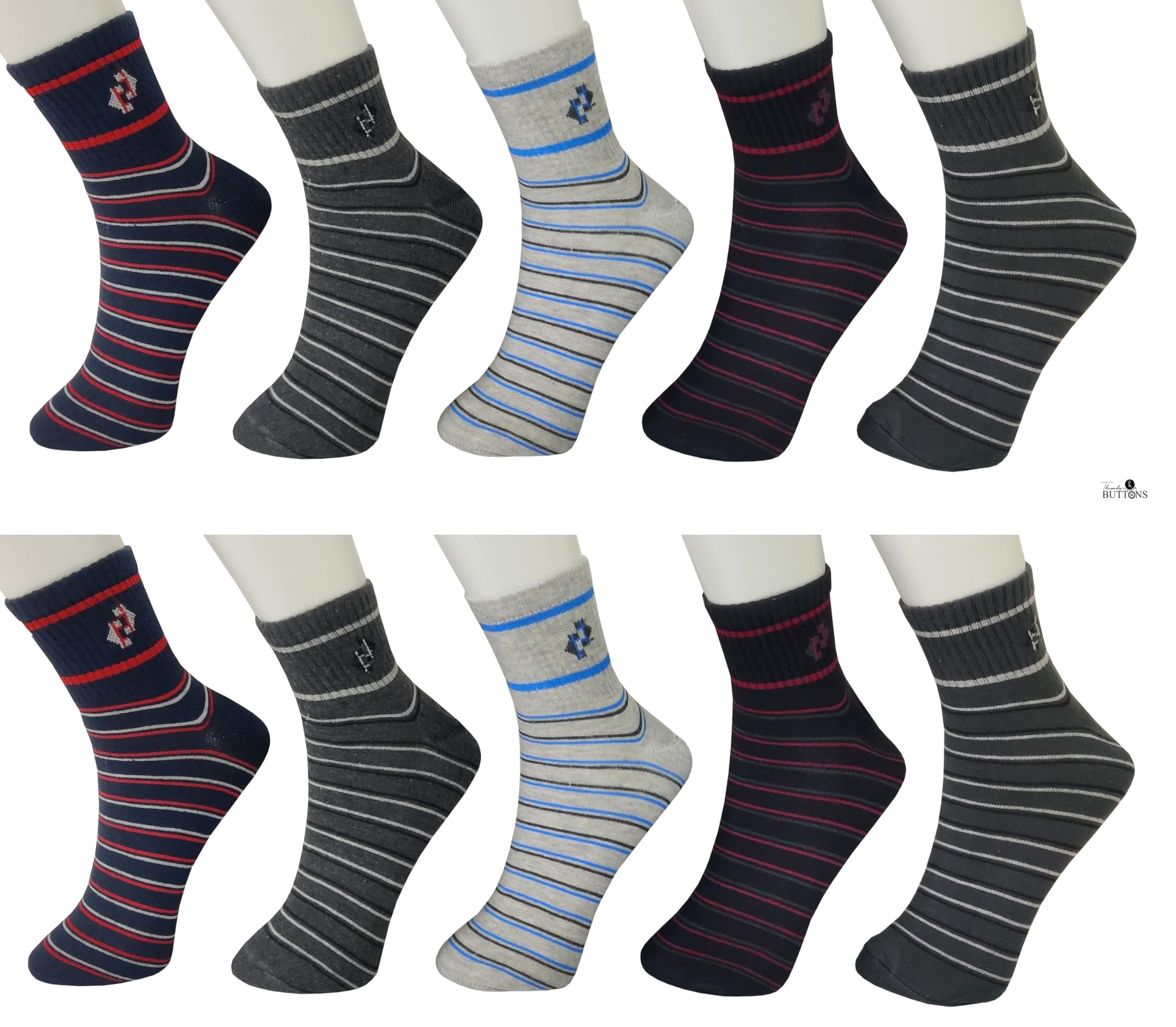 PERIDOT CREDO STRETCH COMPACT ANKLE LENGTH SOCKS (STRIPES)- (PACK OF 5)-image-7