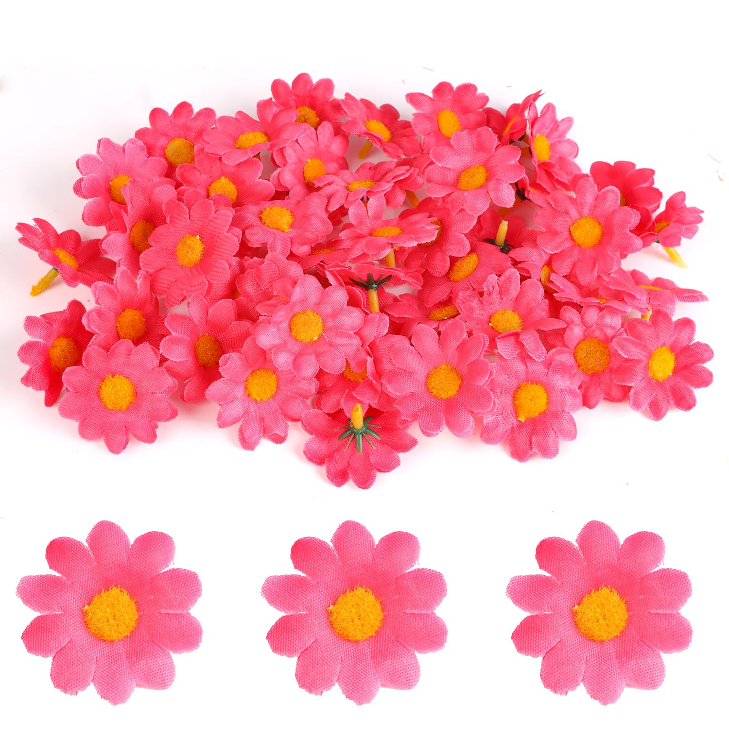 VEYLIN Artificial Gerbera Daisy Flowers Heads,50 Pieces 4 cm Rosy Fake Daisy Petals Silk Bulk Sunflowers Heads for DIY Craft Wedding Wreath Birthday Indoor Outdoor