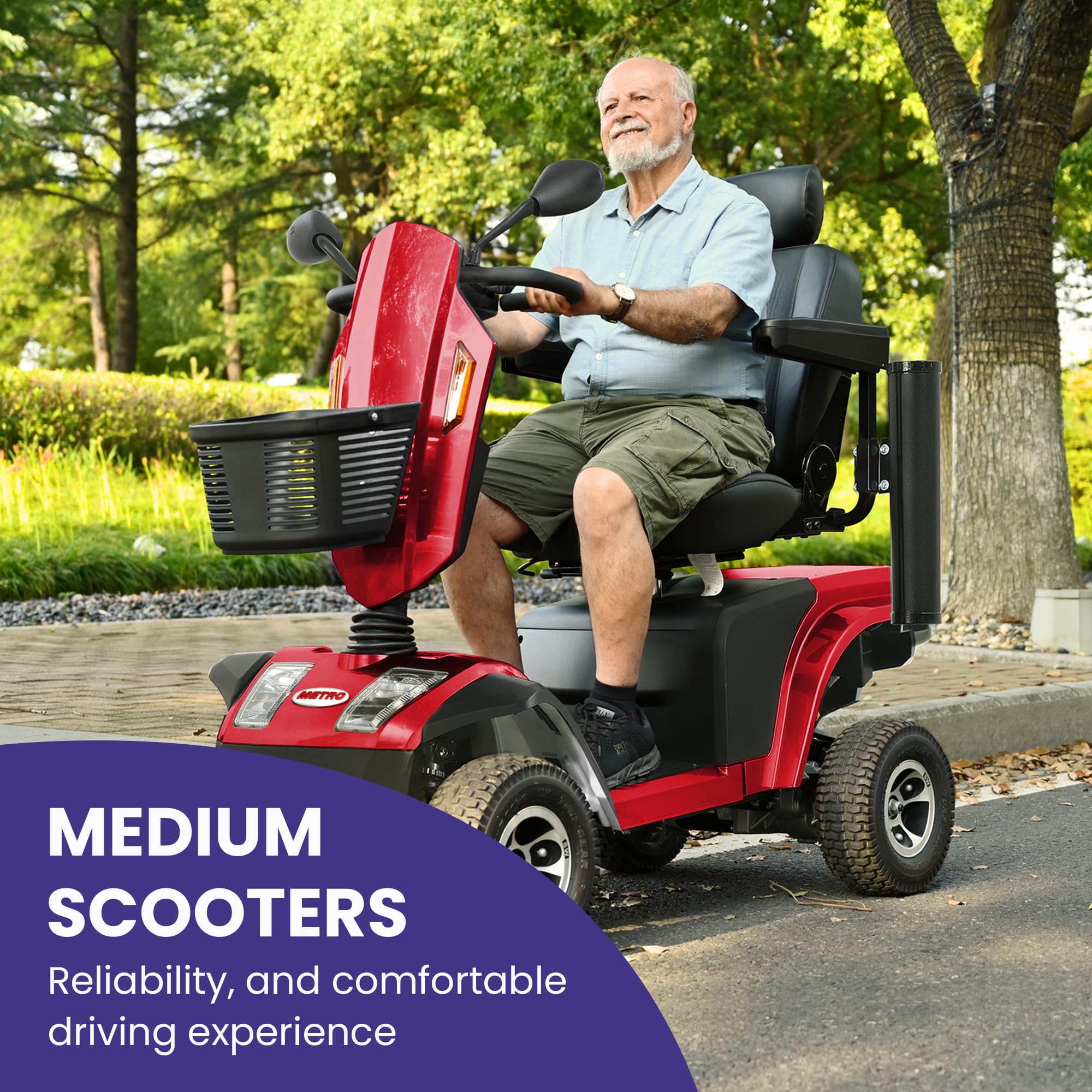 4 Wheel Heavy Duty Mobility Scooter for Adults, Seniors Mobility Scooter, 25Miles Range, Lots of Legroom, with Rearview Mirror and Front & Rear LED Lights, Red, 350lbs Weight Capacity