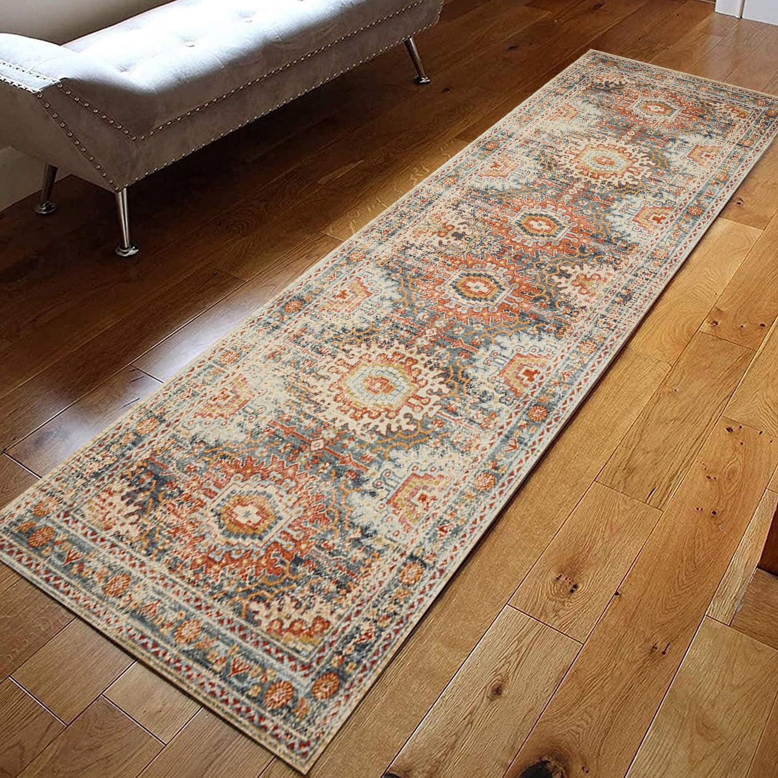 Jinnrug Runner Rug, Traditional Long Carpet Runners for Hallway, Kitchen, Bedroom, Entryway Floor Non-slip Mat 100cm 1.5m 2m 300cm 350cm 4m 6m length(Size:80×400cm/2.6ft×13.1ft)