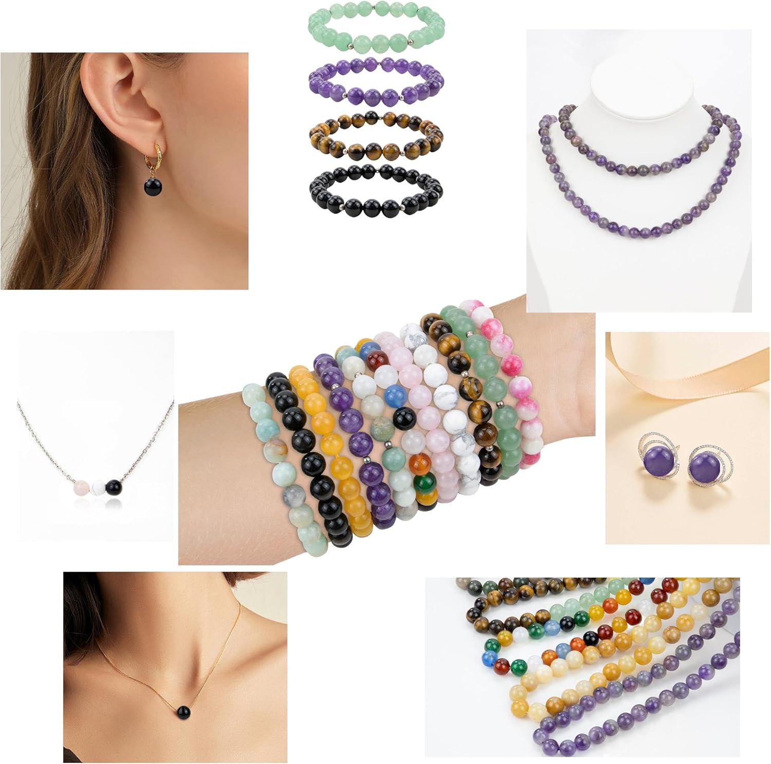 QINJIEJIE 100pcs Mixedcolor Amazonite Natural Stone Beads 8mm Round Genuine Real Stone Loose Gemstone Stone Beads for DIY Bracelet Necklace Earrings Jewelry Making Crystal Beads 2 Strand 32" - Image 6