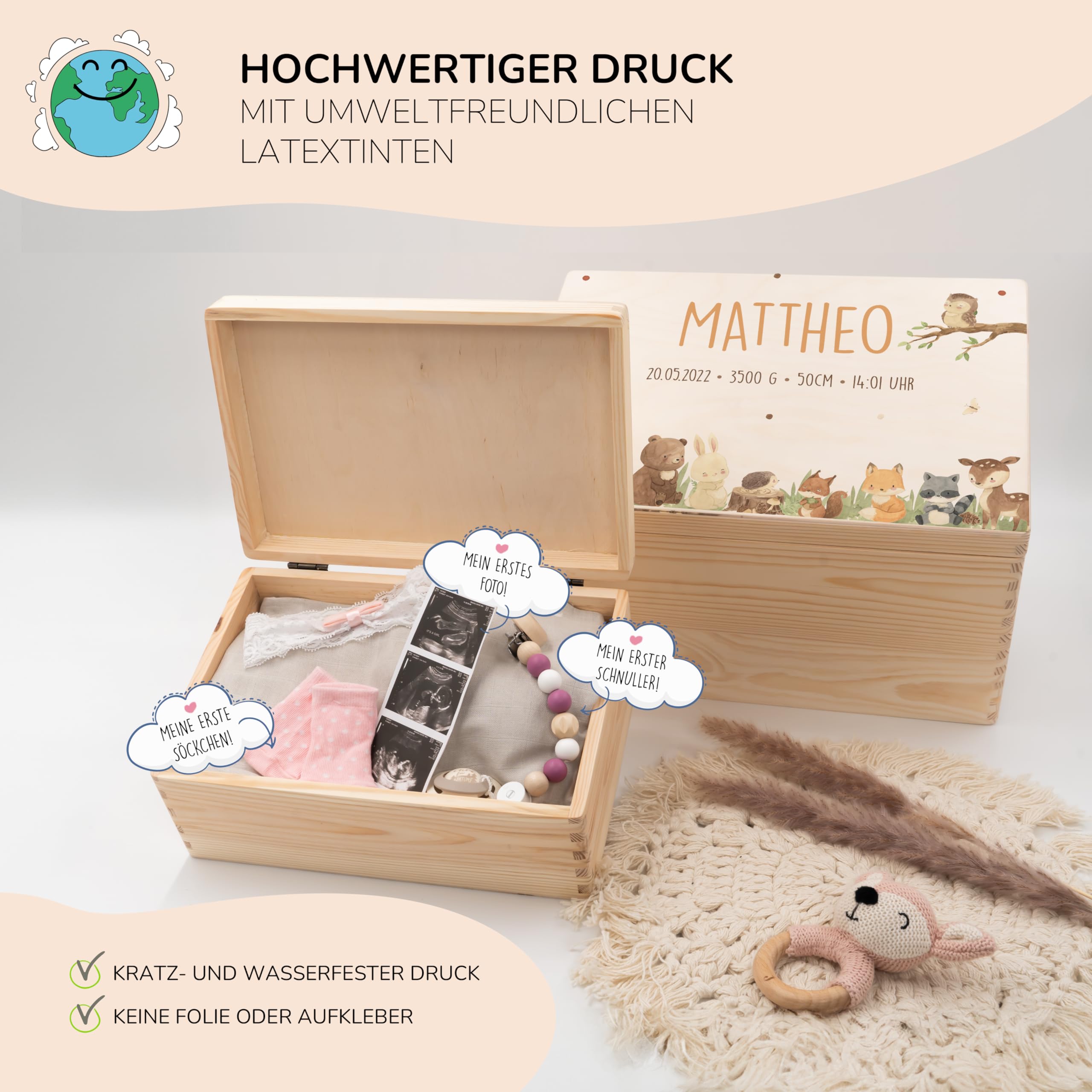 Kidsmood - Personalisierte Geschenke Baby – Babygeschenke zur Geburt Junge & Mädchen – Nachtlicht Kinder, Erinnerungsbox Baby, Poster als Dekoration für Kinderzimmer – Neugeborenen Geschenk mit Namen