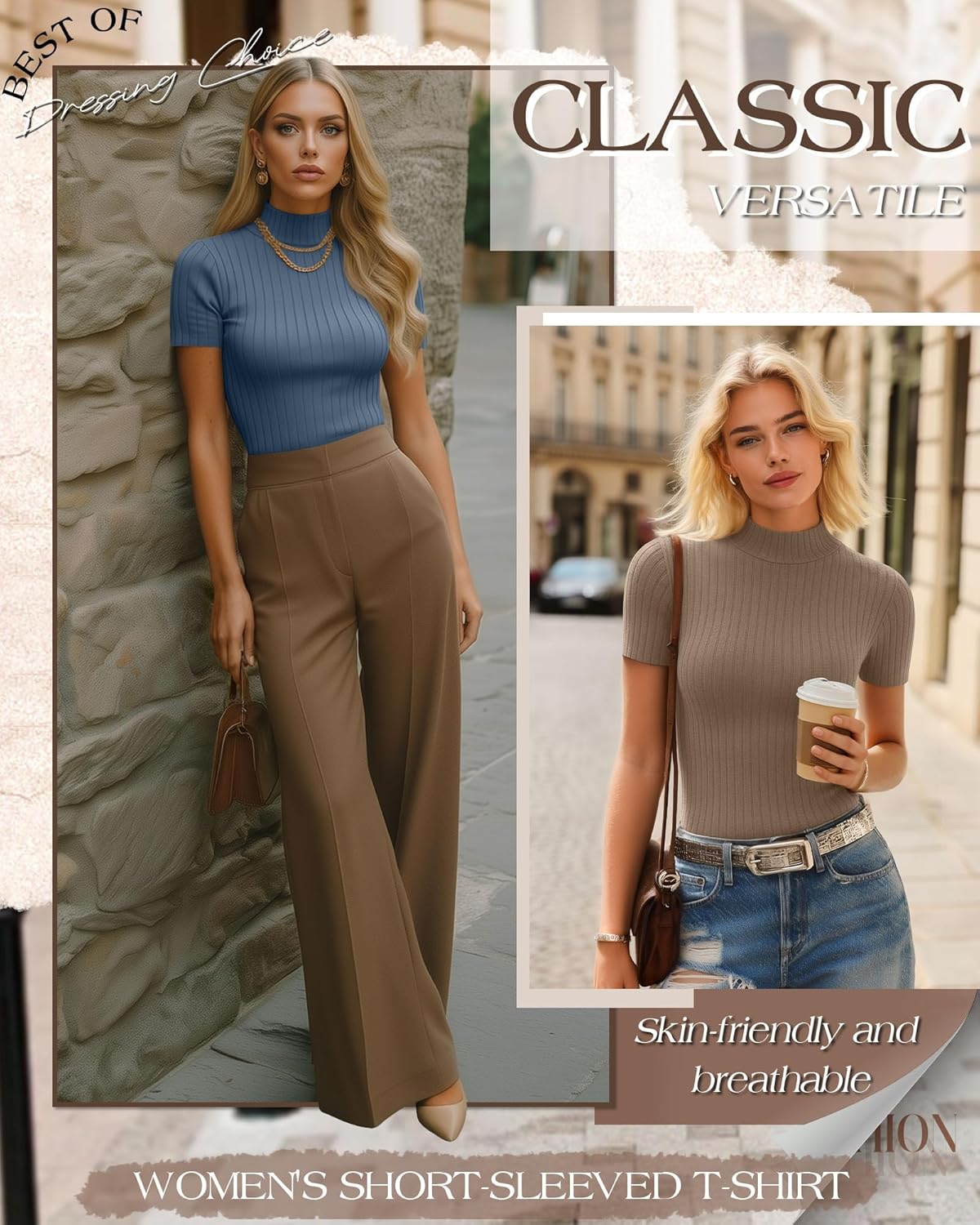 3 Pack Women Mock Turtleneck Shirts Short Sleeve Ribbed Lightweight Basic Layering Cotton Tops Slim Fit Tunic Tees - Image 5