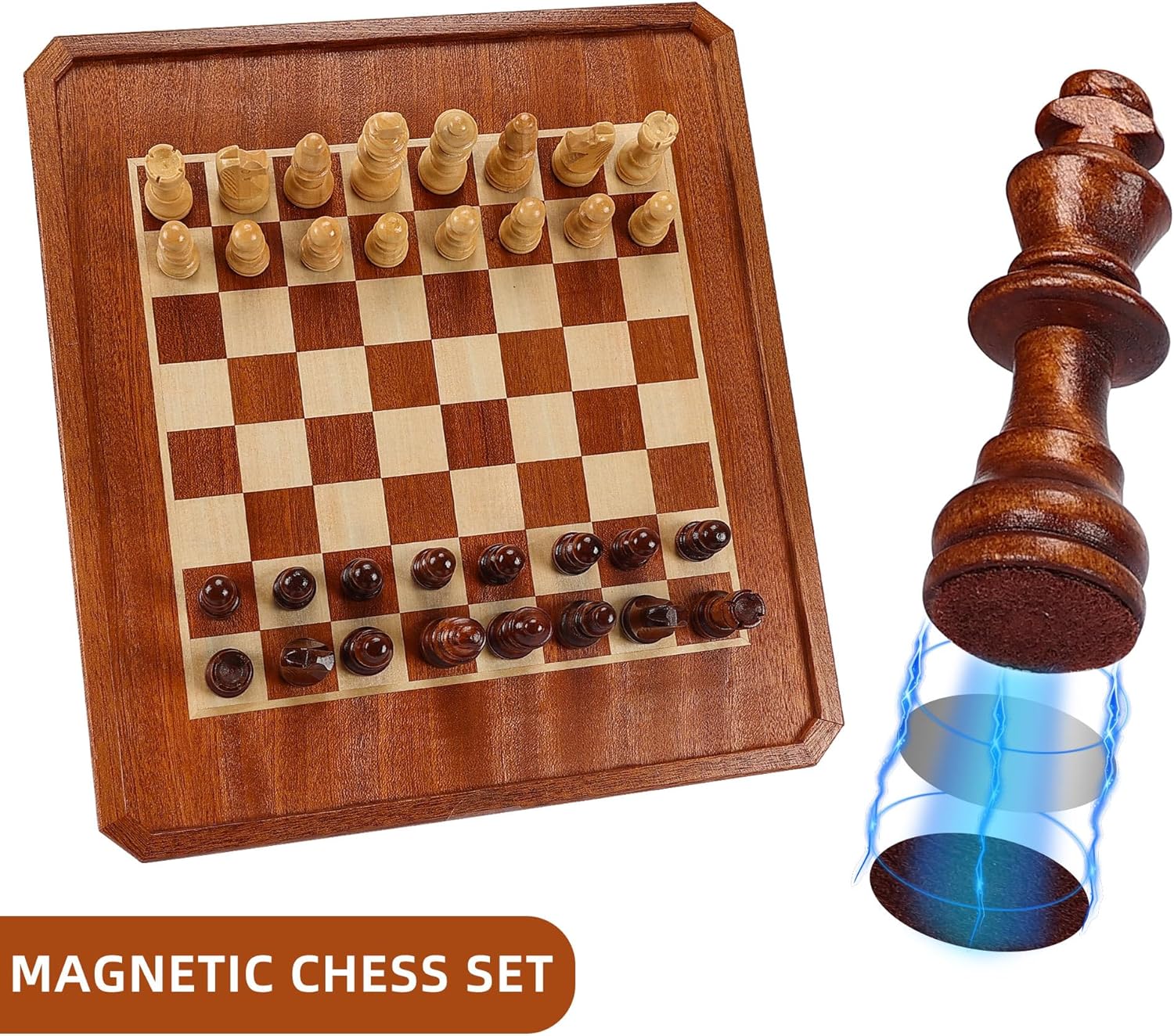 Offelec 2 in 1 Magnetic Chess Set & 72 Marbles Chinese Checkers Board Game Set, 12" Wooden Board Game with Storage Drawer, Portable Travel Board Games for Adults, Kids and Beginners