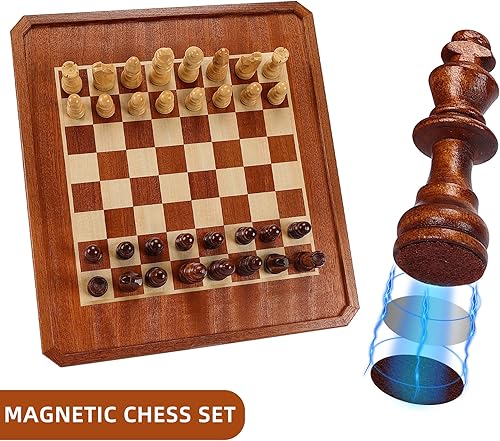 Miniatura 6 de Juego de ajedrez magnético 2 en 1 y 72 canicas chinas, juego de mesa de madera de 12 pulgadas con cajón de almacenamiento, juegos de mesa de viaje