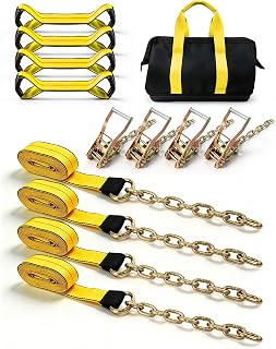 8 Point Roll Back Vehicle Wheel Tire Tie Down Straps Kit 3333LBS