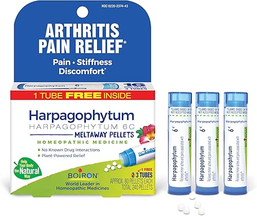 Boiron Harpagophytum 6C Medicina homeopática para aliviar el dolor de artritis, dolor, rigidez, molestias, 3 unidades (240 pellets)