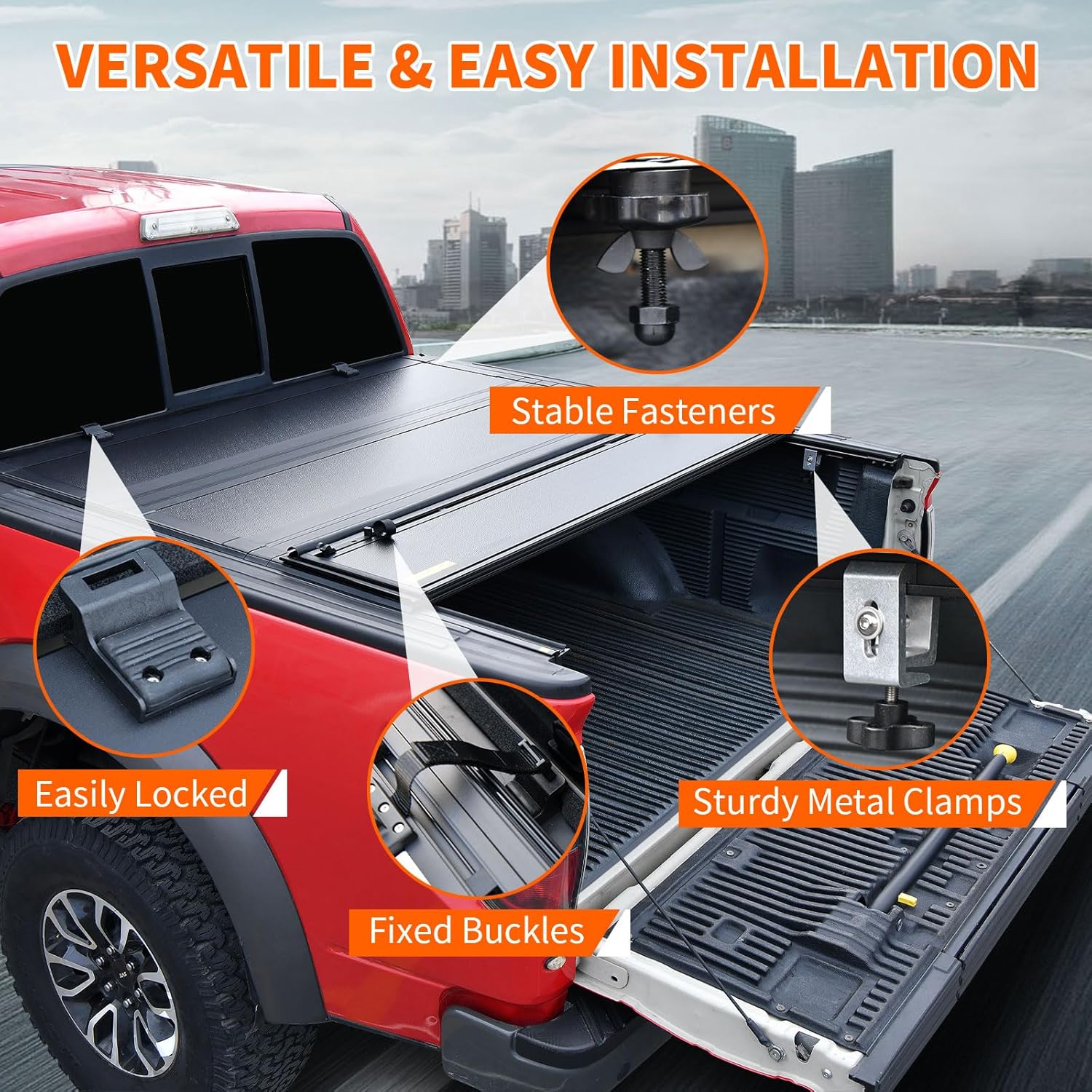 Truckiipa Hard Quad Fold Truck Bed Tonneau Cover Compatible with 2022-2024 Toyota Tundra, 5'7" (77") Bed