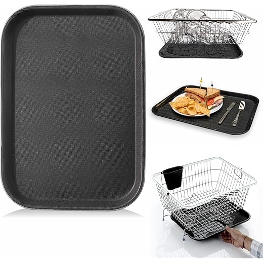 JD FRESH Plastic Dish Draining Tray/Rectangular Drainer Plate for Kitchen/Non-Slip Serving Dish for Restaurant/Hotels/Cafes/Home/Bars (1 Pc, Black)