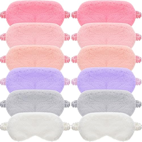 Miniatura 1 de Paquete de 12 máscaras de ojos peludas para dormir, máscara de ojos de piel sintética para dormir, vendaje de ojos para niñas y adultos, protección