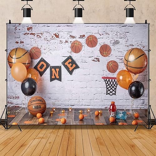 Telón de fondo de fotografía con temática de baloncesto para bebé niño, primer cumpleaños, decoración de pasteles, globos de baloncesto, pancarta