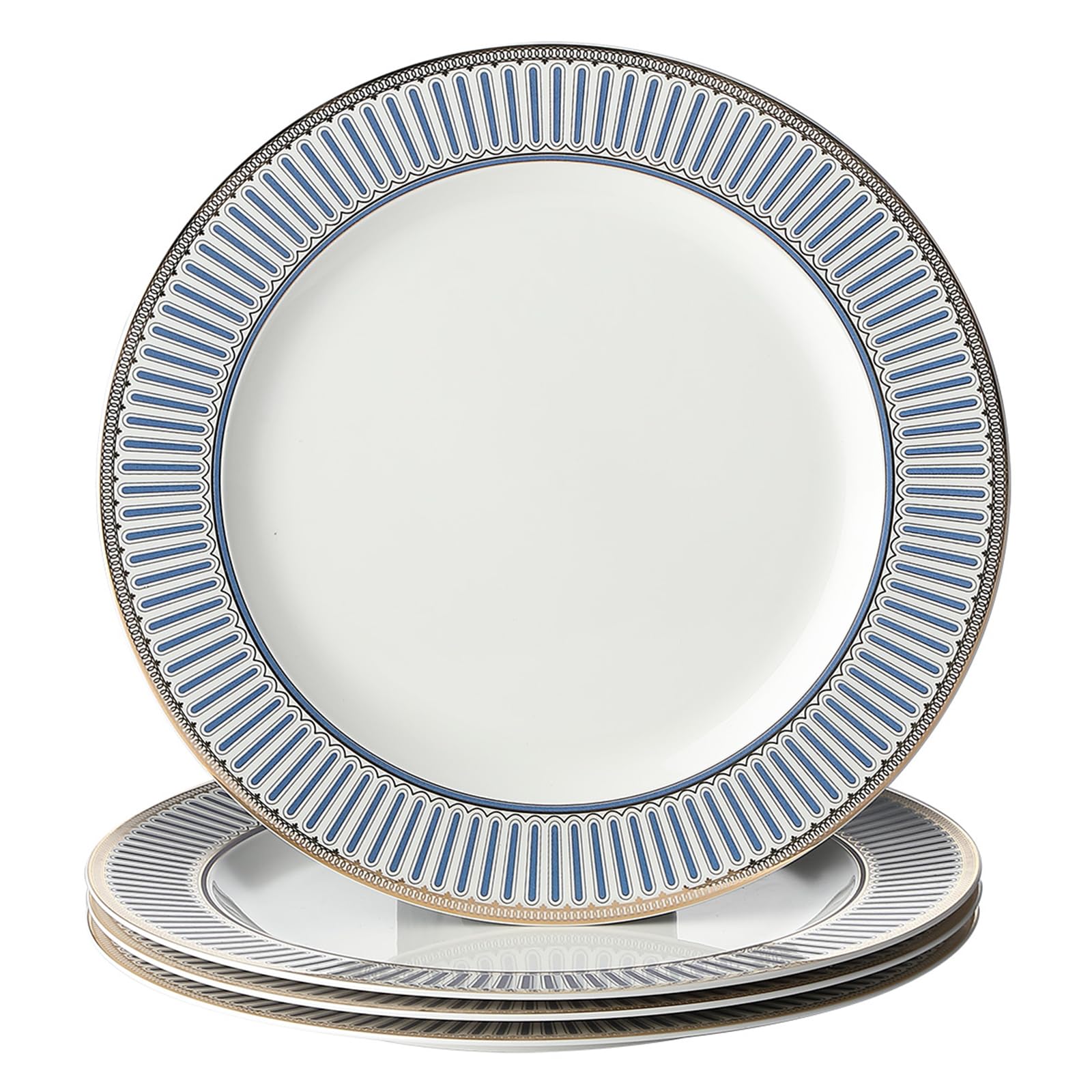 CwlwGO-10 Inch Bone China Salad Plates Sets of 4 Modern Elegant Round Dishes Dessert Plate Set Dinnerware Dish Serving Plates for Kitchen,Not Suitable for Microwave.