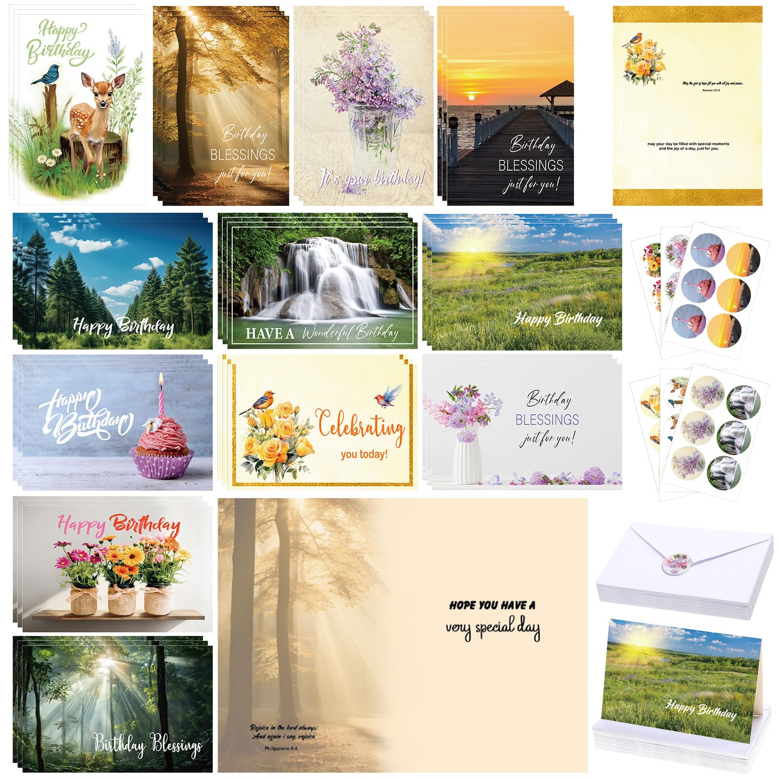 Feifeiya 36 Set 4 x 6 Inch Religious Birthday Cards Bulk with Scripture Christian Birthday Cards with Envelopes Faith Based Greeting Blessings Boxed