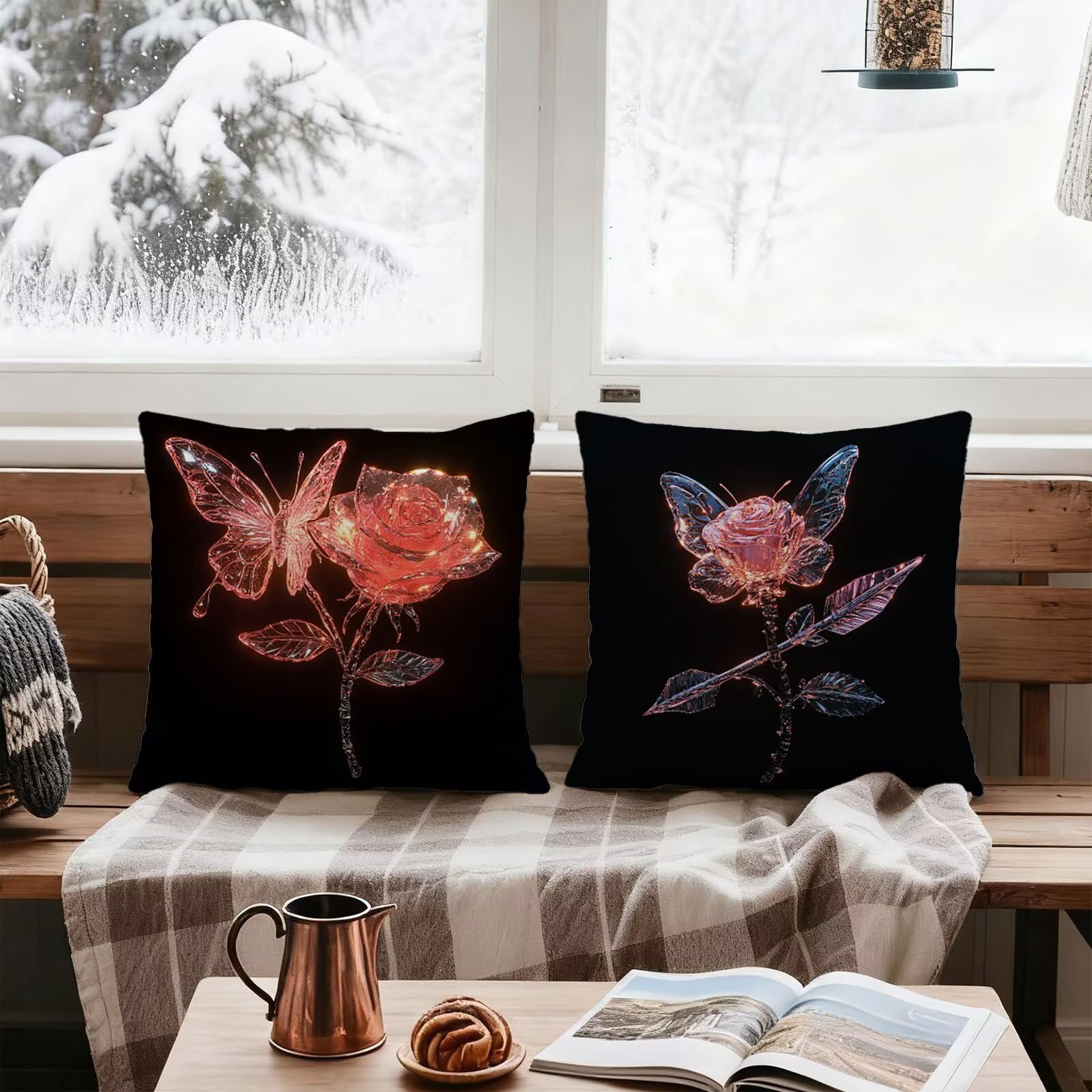 Rosa Federe Cuscini Divan 60x60 Rosa Federe Cuscino Letto Super Morbido Copricuscino Letto Set di 4 Cuscini Divano Decorazioni Autunnali Copricuscini Arredamento Casa, Sedia Soggiorno Giardino E - 711