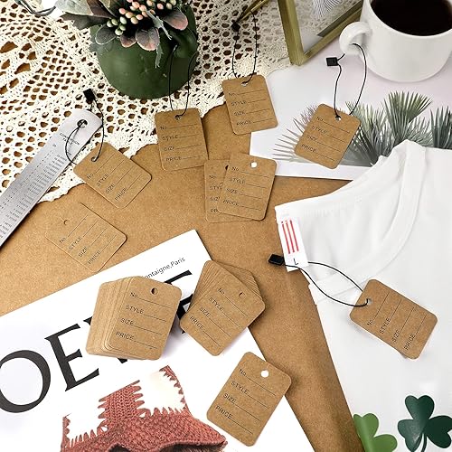 Miniatura 6 de Outus 500 etiquetas de precio con cuerda adjunta, etiqueta colgante de papel kraft marrón de 1.4 x 2 pulgadas, etiqueta de visualización de tamaño