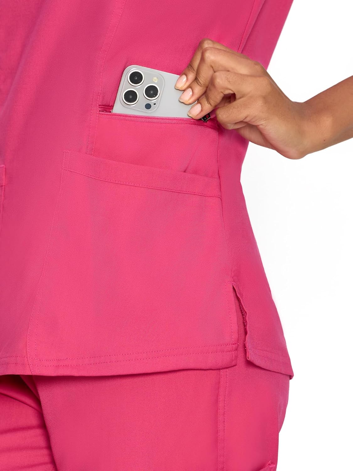 COZYFIT Scrub Tops for Woman - Back Princess Seams, Mock Wrap Top with 3 Pockets - Image 5