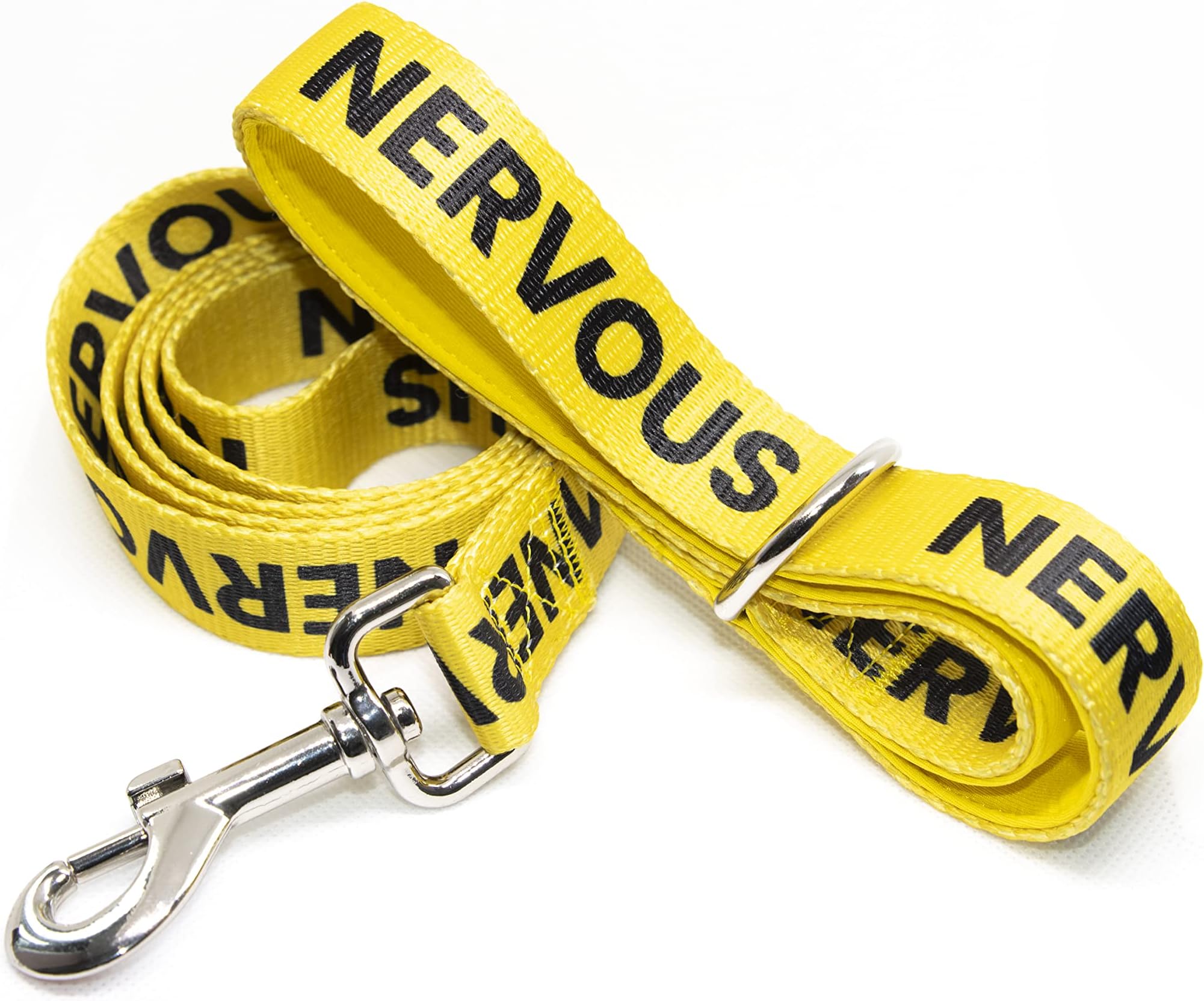 NERVOUS DOG LEAD - Durable, Yellow Warning Lead - 2.5cm/152cm - Padded Handle