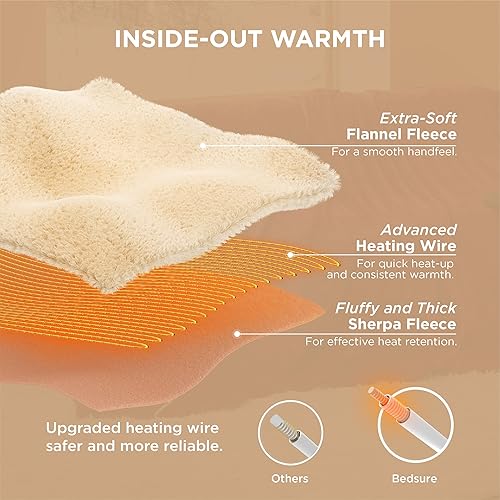 Vista 351 de Bedsure - Manta eléctrica tamaño matrimonial; térmica, de franela suave, calentamiento rápido, 10 ajustes de tiempo y 6 ajustes de calor; regalo 01