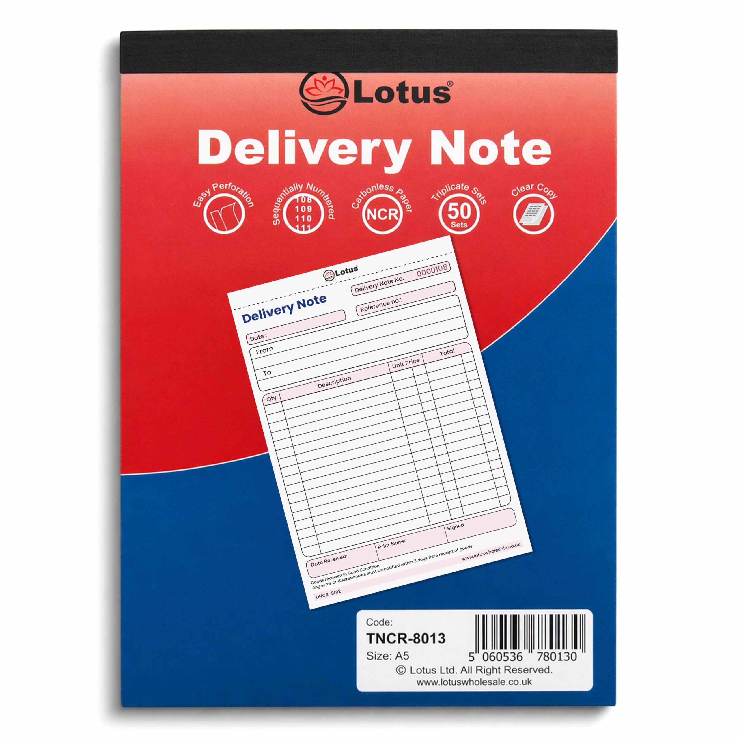 Triplicate Delivery Note Book A5 143x210mm, 3-Part NCR, 50 Sets, 3 Books