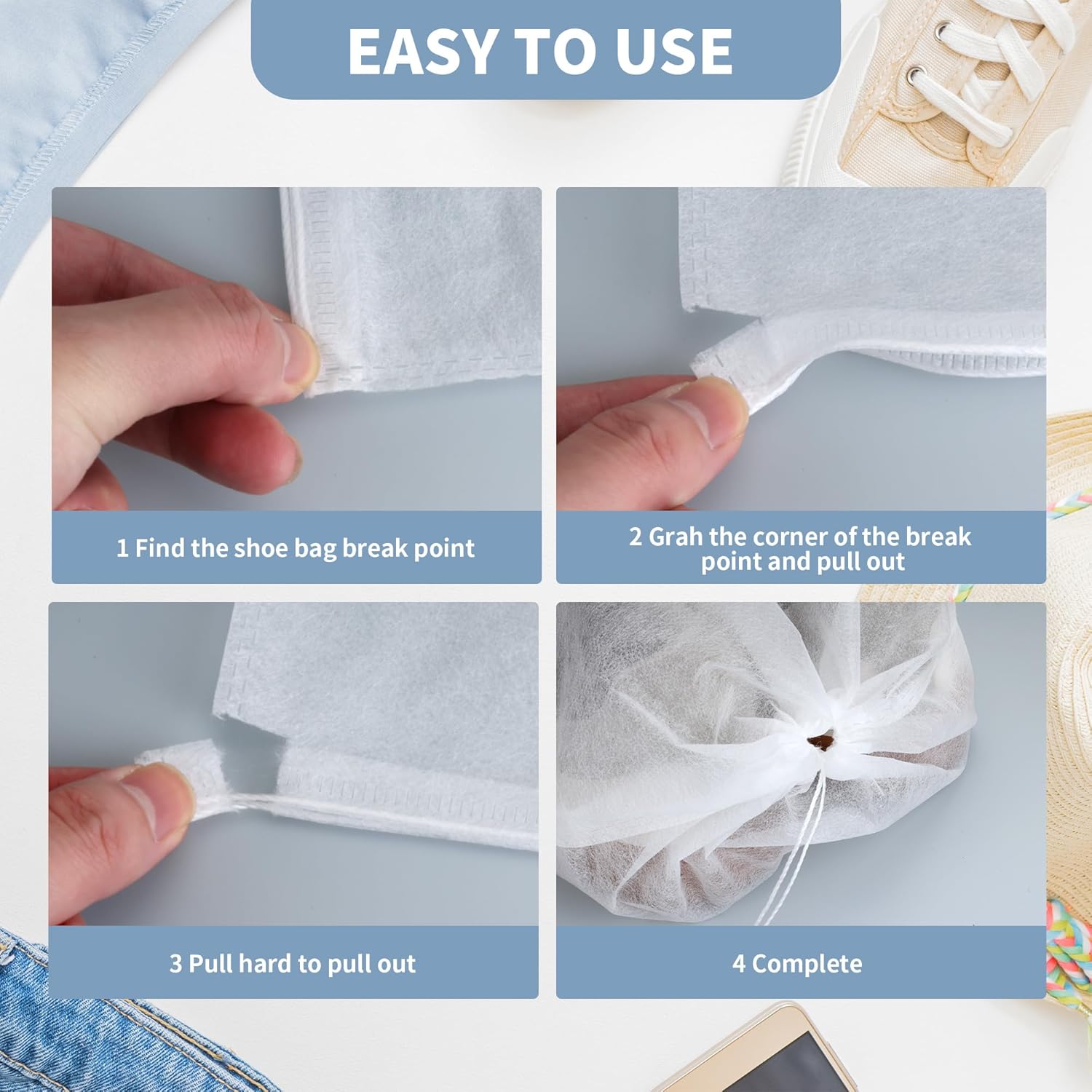 200 Pcs Dust Proof Shoe Bag, Non Woven Shoe Storage Bags for Men and Women, Drawstring White Shoes Pouch Storage for Travel (12.8 x 18.9 Inch) - Image 3