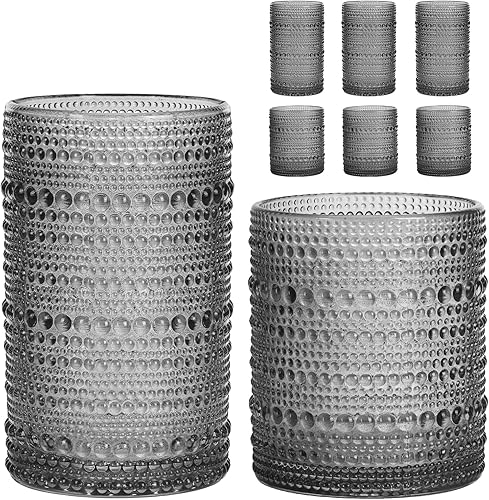 Vista 16 de Moretoes - Juego de vasos de beber Hobnail de 12, 12 onzas vasos altos y 10 onzas vasos de cóctel, vasos de vidrio con relieve estilo boho