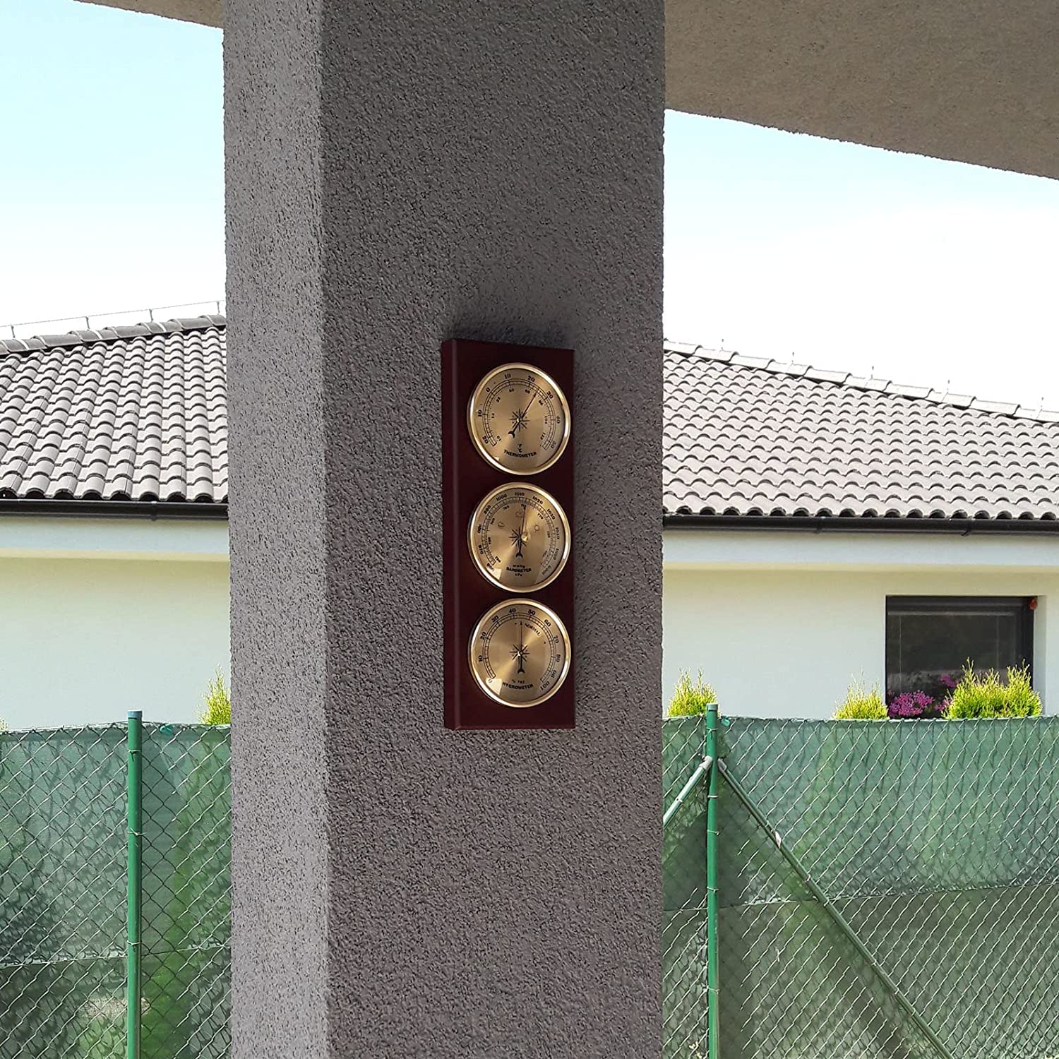barometro, Set da 3 pezzi di termometro, barometro, igrometro, stazione meteorologica con base in legno e ornamenti