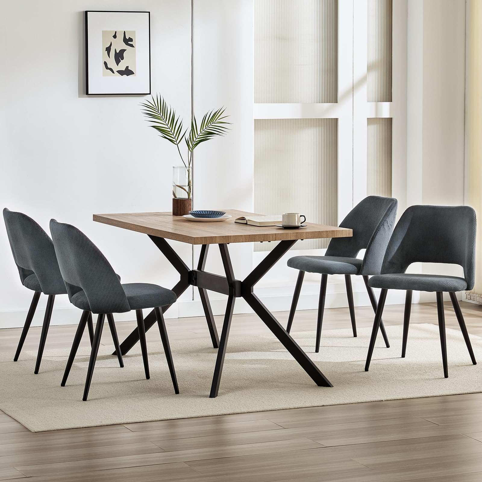 LONGTOO Set of 4 Dining Chairs,Velvet Upholstered Kitchen Chair, Greyish Black — image 1