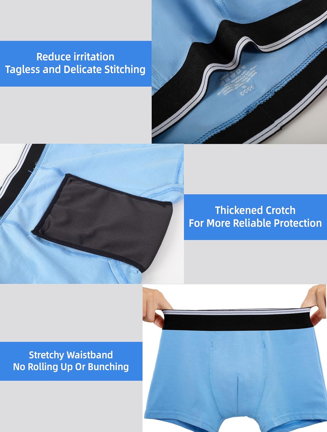 TIICHOO Washable Nighttime Underwear for Boys Leakproof Boxer Briefs 5 Pack(X-Large, Black/Light Gray/Azure/Bold Orange/Green) - Image 5