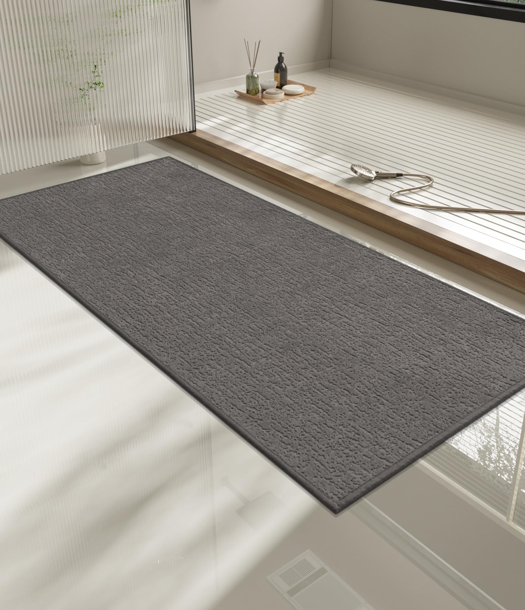 chakme Bathroom Rugs Mat 59x24, Ultra Thin Non Slip Bath Mat Quick Dry Absorbent Bath Mat for Bathroom Floor, (Dark Grey, 59"x24")