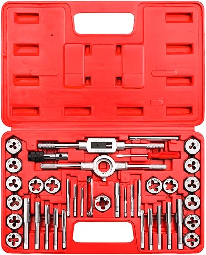 Miniatura 8 de EFFICERE Juego de 40 piezas de roscas y troqueles de alta calidad, roscas métricas M3, M4, M5, M6, M7, M8, M10, M12, ambos tipos gruesos y finos