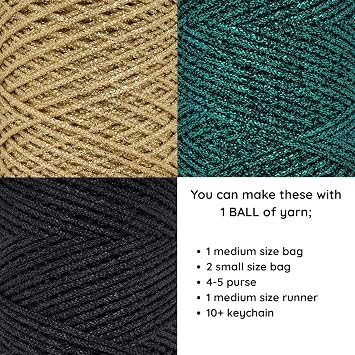 Sparkle Glitter Braided Macrame Cord 2.5mm x 820 ft, Metallic Lurex Shiny Crochet Yarn 273 yds for Bag, Purse, Runner, placemat