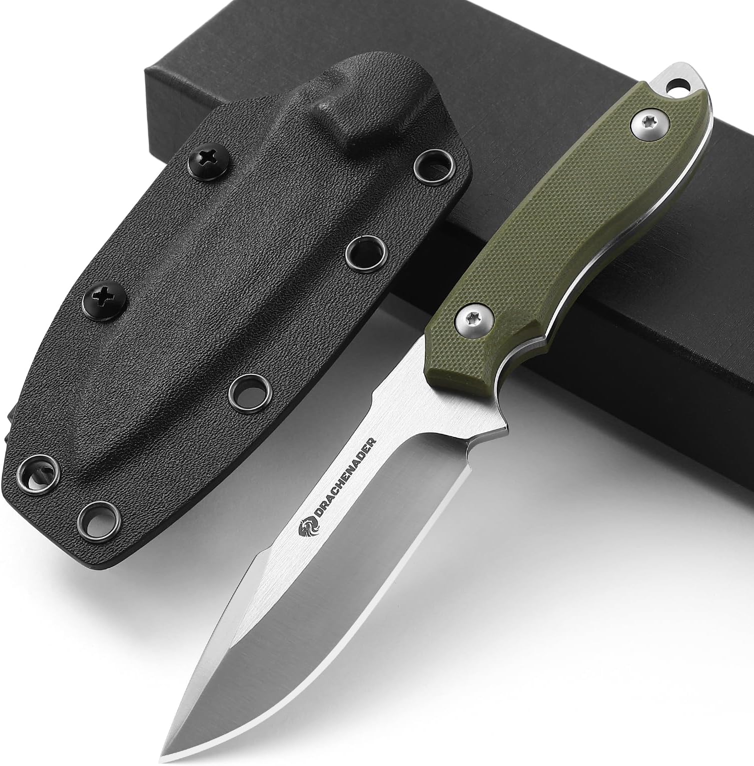 DRACHENADER Small Fixed Blade Knife 7 inch Tactical Knife EDC D2 Steel with Kydex Sheath, G10 Handle, Clip Lock and Gift Box, Versatile for Horizontal and Vertical Carry