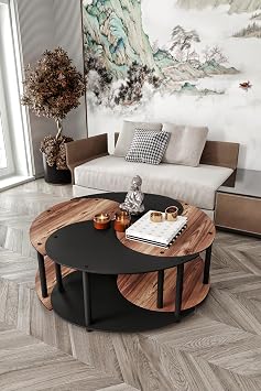 Yin Yang Unity Serenity 4’lü Orta Sehpa Seti – 90 cm | Modern, Fonksiyonel ve Şık Tasarım | Messer Kalitesiyle Tamamen Ahşap Orta Sehpa (Ceviz-Siyah)