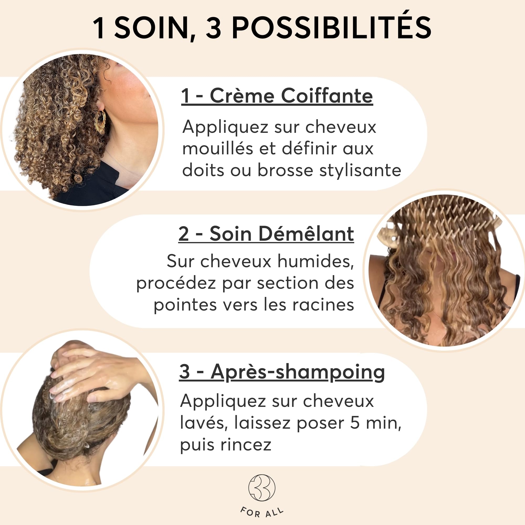 Trois For All Crème Cheveux Bouclés, Soin Crème Immédiat avec ou sans Rinçage, Curly Hair Produit Tout en 1 : Définition des Boucles, Démêlant Cheveux, Après Shampoing, Boost Curl, 250ml