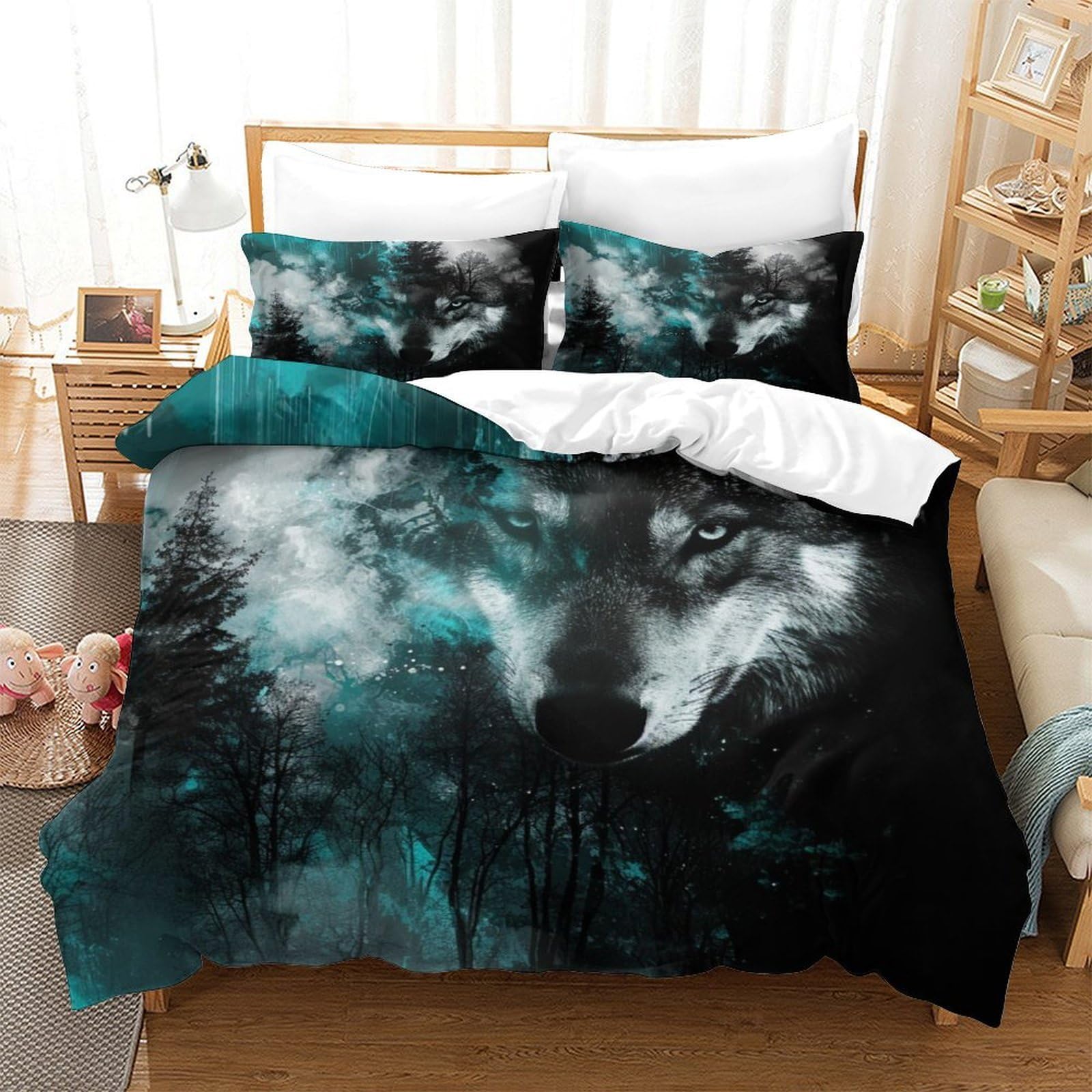 Housse de couette loup king size 3D pour un sommeil réparateur sans plis
