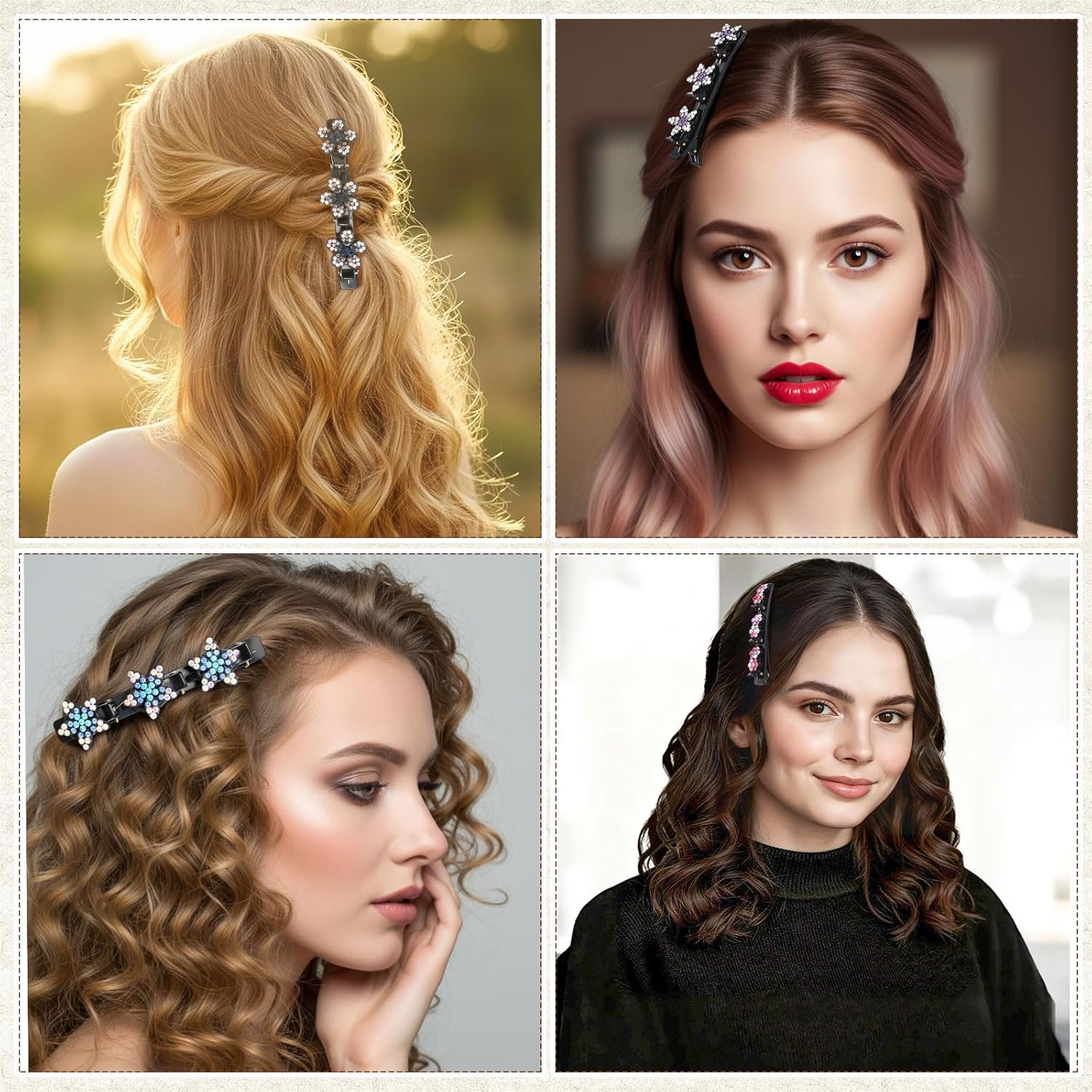 28 PCS Sparkling Crystal Stone Braided Hair Clips Bulk Easily Braided Hair Clips Shiny Rhinestone Clip for Women Styling Partitions Chopped Hairpin Duckbill