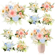 8 Bundles Pink Blue Artificial Flowers Gradient Pink Blue Party Artificial Flower Bouquet Baby Pink Blue Wedding Floral Centerpieces 4 Color Faux Flowers Peony Rose Hydrangea Bulk for Decor Wedding