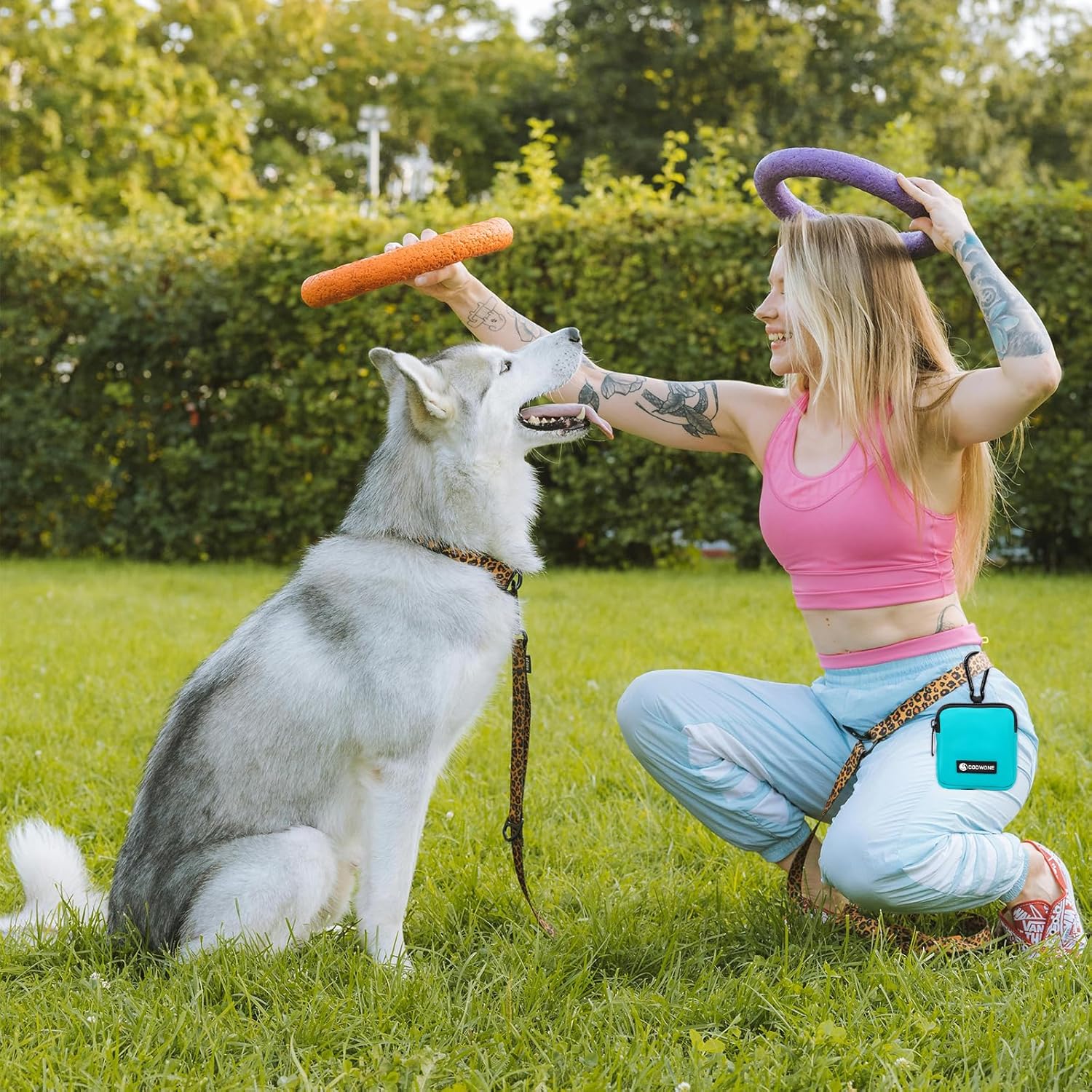 COOWONE Dog Treat Pouch Pocket Sized Pet Puppy Training Pouch for Dog Training Behavior Aids, Waterproof Nylon Fabric Dog Poop Bag Holder, Hands Free Dog Walking Bag with Metal Carabiner(Lake Green) - Image 9