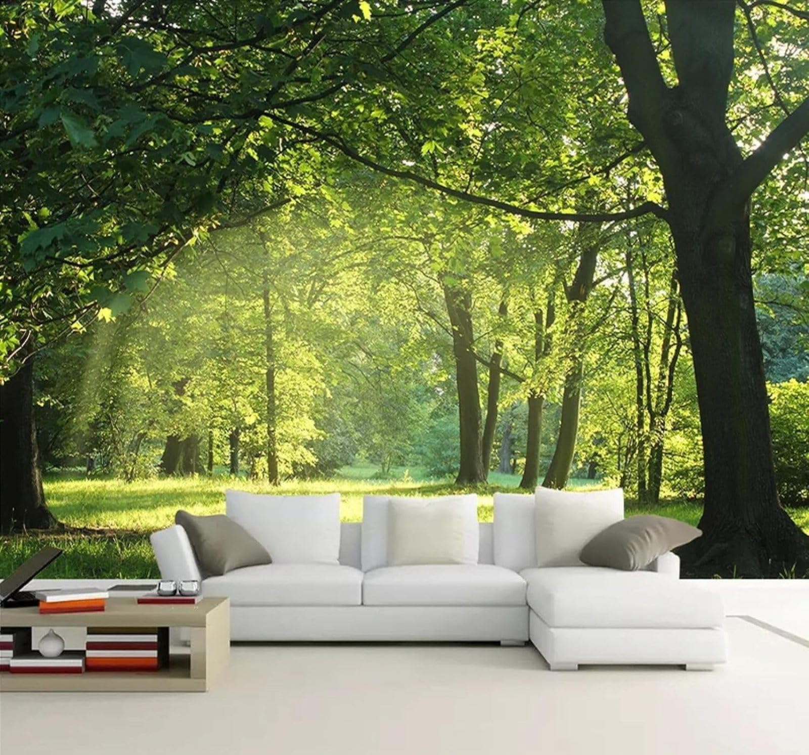 Tzxztt 150Cm×105Cm(B×H) Fresh Green Trees Grass Landscape Modern 3D Wallpaper Premium Textured Silk Neutral Tones Material Ideal For Living Room Bedroom-150Cm×105Cm