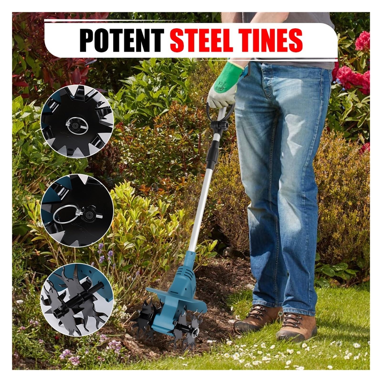 Motocultor Sin Escobillas De 330 RPM, Herramienta Eléctrica Inalámbrica For Césped Y Jardín, Torneado Suelo For Batería 21V Tarea Potente